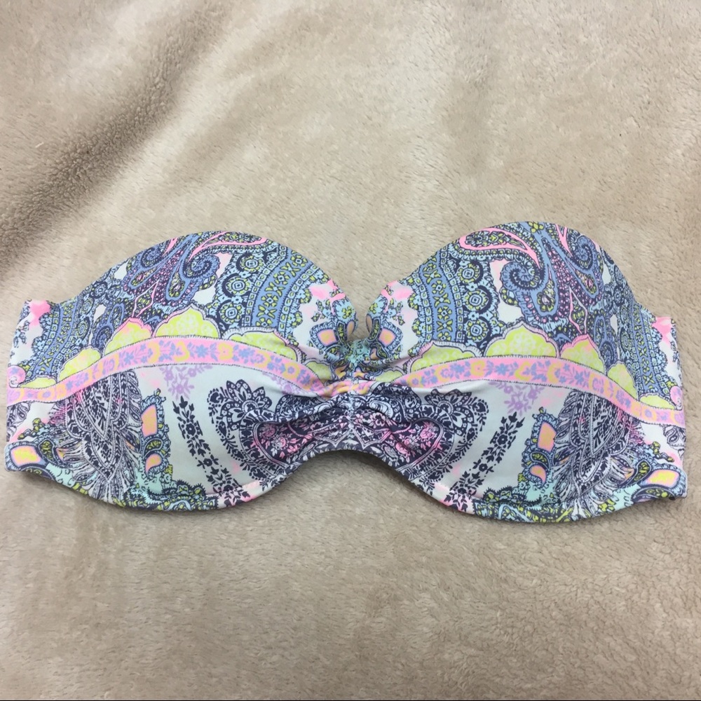 Victoria’s Secret Paisley Print Strapless Swimsuit Bikini Top Sz 32 D